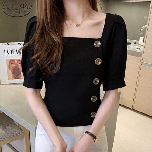 Vintage Linen Cotton Shirt Fashion Womans Blouses Bandage Slim Short Sleeve Tops Puff Sleeve Solid Button Shirts Ropa 9637