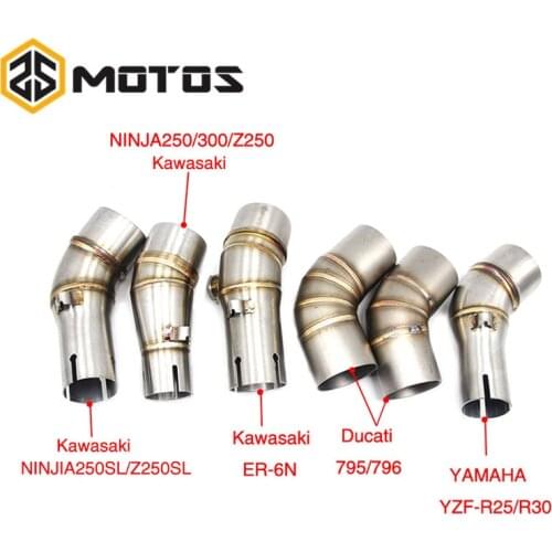 ZS MOTOS Motorcycle Exhaust Middle Pipe For YAMAHA YZF-R25/R30 For For Kawasaki ER6N NINJIA 250/300/Z250 250SL/Z250SL DUCATI 795