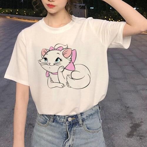 Funny T Shirt Harajuku Clothes Tshirt Disney The Aristocats Anime Women Cute Female T-shirt Kawaii Marie Cat Tee Fashion Ullzang