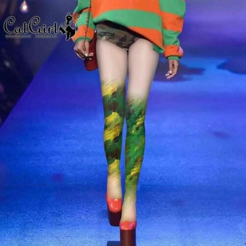 RUIN Womens Tights Womens Pantyhose Green Plaid Printed Tights Girls Tights