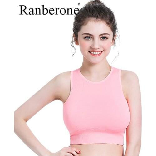 Ranberone 2020 Women Seamless Sports Bra With Removable Cups High Workout Yoga Bra Sexy Back Cutout For Running Fitness Gym Bras