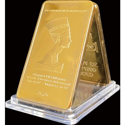 Gold Bullion Egypt Queen Cleopatra VII Philopator Pyramid 1 Troy OZ 999/1000 Gold Bars 50*28*3mm Coins Collectibles