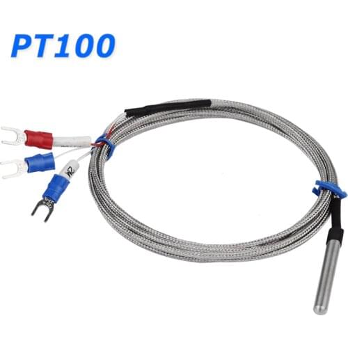 Stainless Steel Probe Tube RTD PT100 Temperature Sensor with 2m 3 Cable Wires for Temperature Controller Thermostat