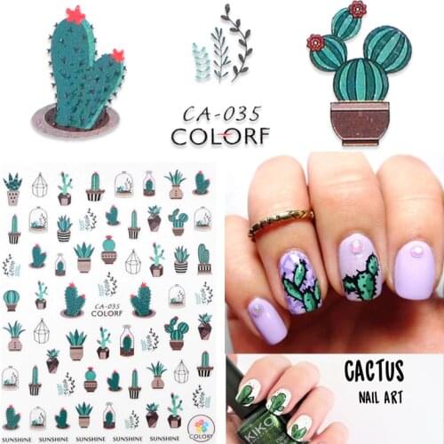 1 sheet Cactus Nail Stickers 3D Nail Art Green Prickly Cacti Designs Tattoo Polish Cactus Cooler Cacti Nail Art Sticker Wraps