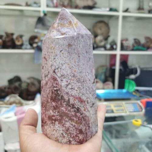 1PC Large Natural red jasper obelisk quartz crystal wand point reiki healing for home decoration