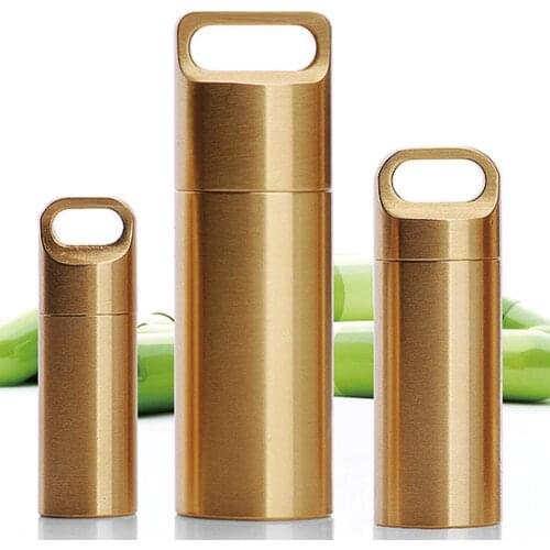 1 Pcs Pill Case Multifunctional Pendant Survival Waterproof Medicine Pill Box Brass Seal Cabin Outdoor Camping Sealed Drug