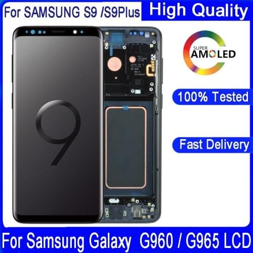 100%Original Super Amoled LCD For Samsung Galaxy S9 S9+ LCD Touch Screen Digitize With Frame S9 G960 S9 Plus G965 LCD Replacemen