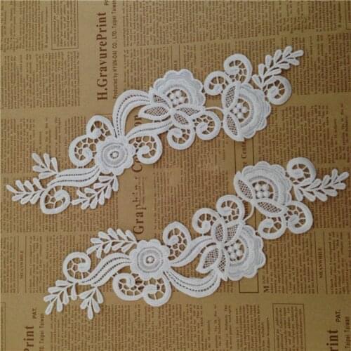 2Pieces New Arrival Embroidery Guipure DIY Crafts Luxury Lace Applique Motif Wedding Bridal Dress TT364