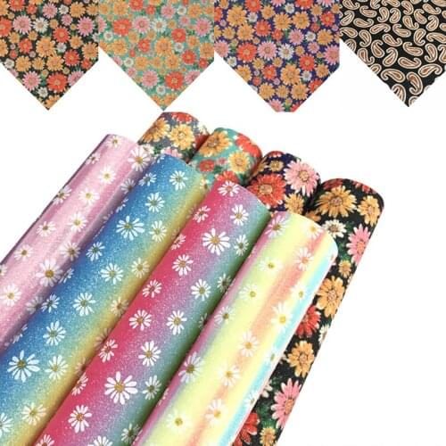 21x30cm Faux Leather Sheets Chunky Glitter Fabric Daisy Synthetic Faux Hairbow Fabric DIY Accessories Synthetic Leather