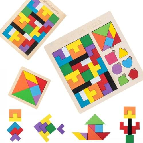 3 in 1 3D Puzzle Wooden Tangram Children Pre-school Magination Intellectual Educational Math Toys Game Puzzle Bloacks for kids