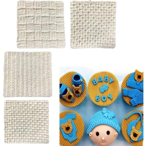 4 Pcs Mujiang Knitting Cake Border Silicone Mold Cupcake Fondant Cake Decorating Tools DIY Sugarcraft Baby Clothes Lace Mats