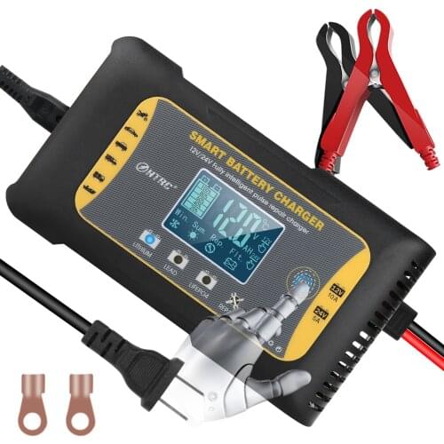 HTRC 10A 12V/24V Car Charger 7-Stage Smart Battery Charger Pulse Repair Maintainer For Lithium Lead-Acid LIFEFO4 AGM Battery