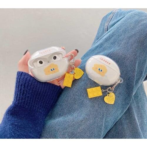 For Huawei Freebuds 4i Case Cute Cartoon Bear Flower Keychain Silicone Transparent Earphone Case Freebuds 4i Protective Cover