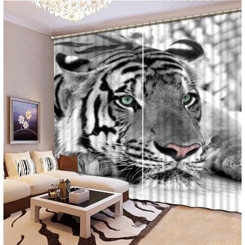 Black and white tiger 3D Blackout Window Curtains For Living Room kids Bedroom Drapes Cortina Rideaux Customized size pillowcase
