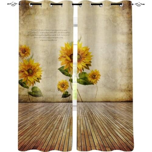 Sunflower Wooden Board Retro Style Window Treatments Curtains Valance Curtains Drapes Decor Window Treatment Curtain Panels