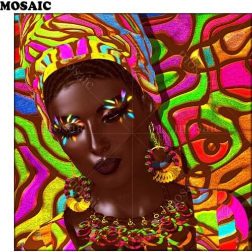 Diy Diamond Painting African Woman Square Diamond Embroidery Rhinestone Wall Decorative Mosaic Painting Handmade Kits E344