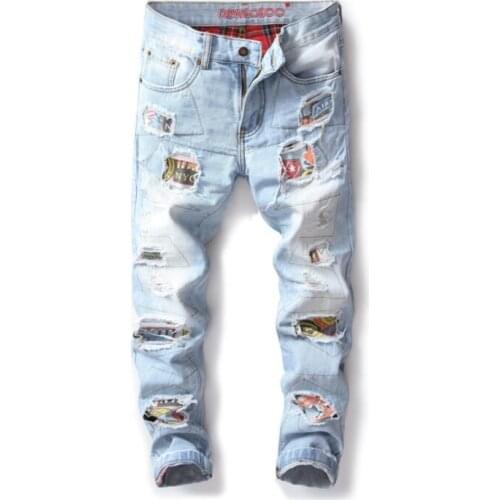 Blue cheap tassel beggar Hole jeans men biker jeans men trousers male denim pants masculino motorcycle fashion designer