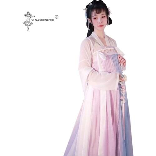 Elegant Oriental Hanfu, Womens Traditional Chinese Style Purple Fairy Princess Dress Girl Lace Pink Retro Costume Party Costume