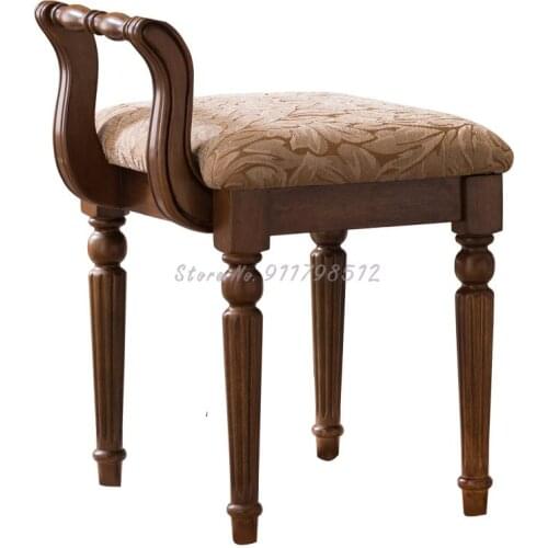 European style dressing stool American solid wood makeup stool backrest dressing table chair simple fabric soft bag princess sto