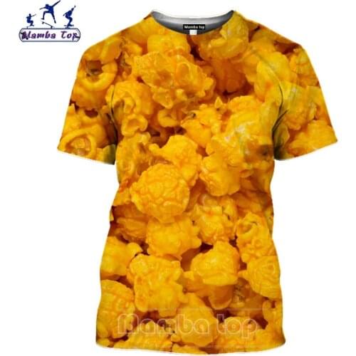 Men Tshirt 3D Print Food Popcorn T Shirt Unisex Short Sleeve Corn Mens T-shirts Hip Hop Women gym Tees Tops Funny Sportswear E9