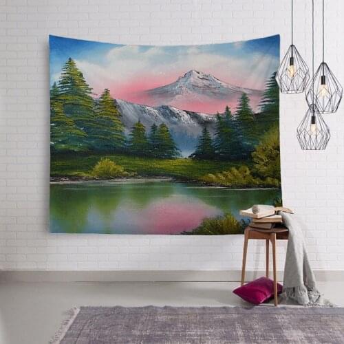 Mountain Tapestry Wall Hanging Landscape River Wall Tapestry Scenic Curtain Flower Tree Tapestry Beach Mat Blanket Carpet