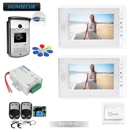 HOMSECUR 7inch Color Video Door Phone Doorbell Intercom System(2*Intra-Monitor+1*Keyfobs Unlocking Camera+Power Supply Module)