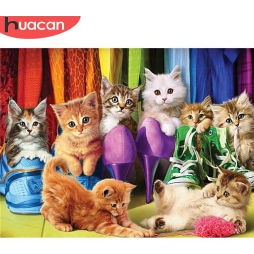 HUACAN Full Square/Round Diamond Embroidery Cat Cross Stitch Sale Diamond Painting Animal Rhinestone Kit Mosaic Decor For Home