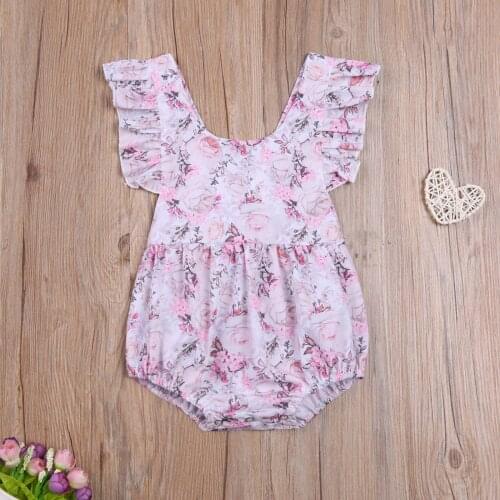 0-18M Infant Baby Girl Jumpsuit Ruffles Flying Sleeve Romper Round Neck Floral Summer Infant Toddler Children Clothes Outfits