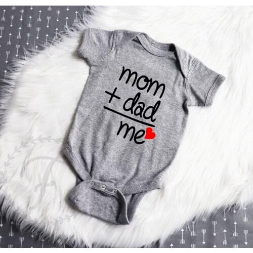 Mom+Dad=Me Love Graphic Printed Baby Fashion Grey Onesies Infant Cotton Bodysuit Boys Girls Toddler Soft Wear Rompers
