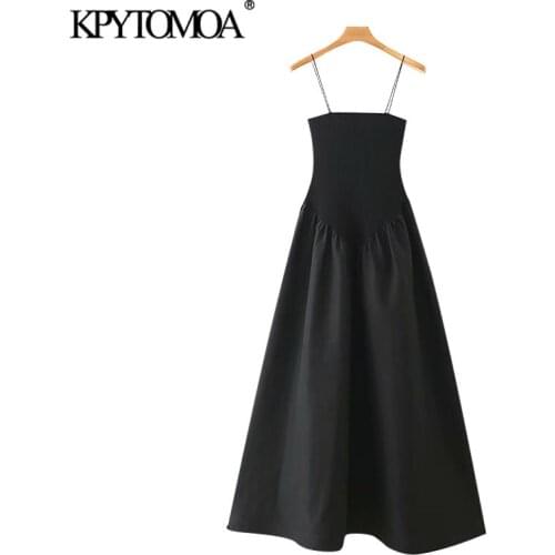 KPYTOMOA Women 2020 Chic Fashion Pathwork Strech Slim Midi Dress Vintage Backless A-line Thin Straps Female Dresses Vestidos