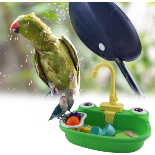 Hot Sales Parrot Bathing Toy 180 Degrees Rotation Funny Frog Design Parrot Bath Tub Kitchen Sink Faucet Toys for Pet Owner