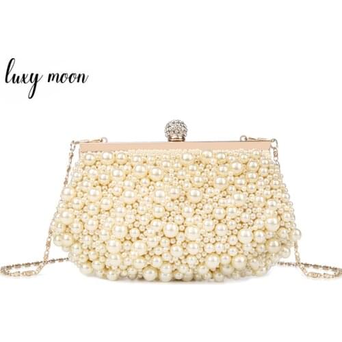 LUXY MOON pearls evening bags fashion elegant beaded day clutch luxury full dress women purse and handbags mini phone holder