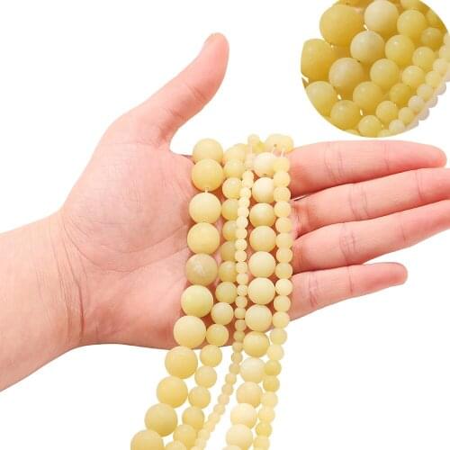 Natural Matte Yellow Chalcedony Bead Stone Round Loose Spacer Beads For Jewelry Making DIY Bracelet Accessories 4 6 8 10 12mm