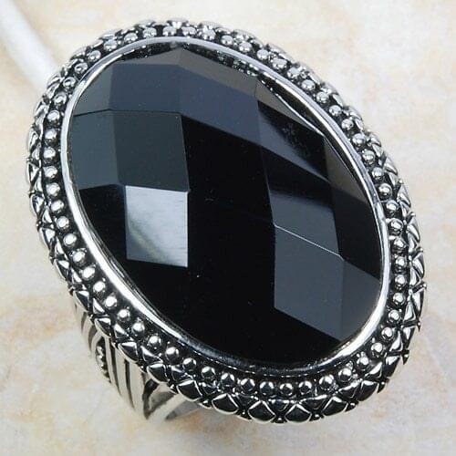 Huge Black Onyx Women 925 Sterling Silver Ring F800 Size 6 7 8 9 10