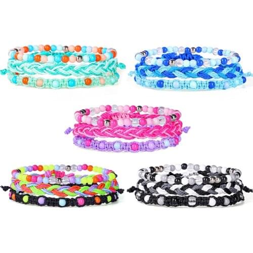 3pcs/set Bohemian Rainbow Glass Seed Beads Braided Bracelet For Women Fashion Beades Rope Bracelets Pulsera Joyas Mujer Jewelry