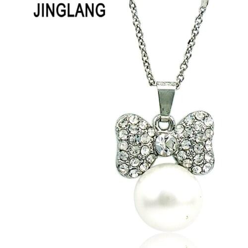 Gift For Lover! DIY Fashion Romantic Crystal Heart Pendant Necklace With Artificlal Pearl For Women Valentines Gifts Jewelry