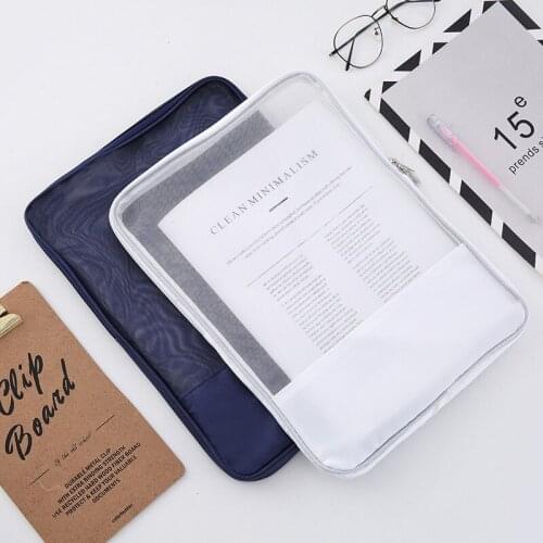 Semi-transparent Grid Zip File Bag Data Pocket Folders Special Pen Bag for Student Examination Stationery Storage Bag