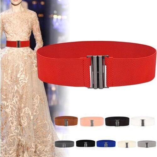 Stretch Cinch Waistband Metal Buckle Waist Belt Corset Belt Solid Color Wide Elastic Belt Lady Cummerbands