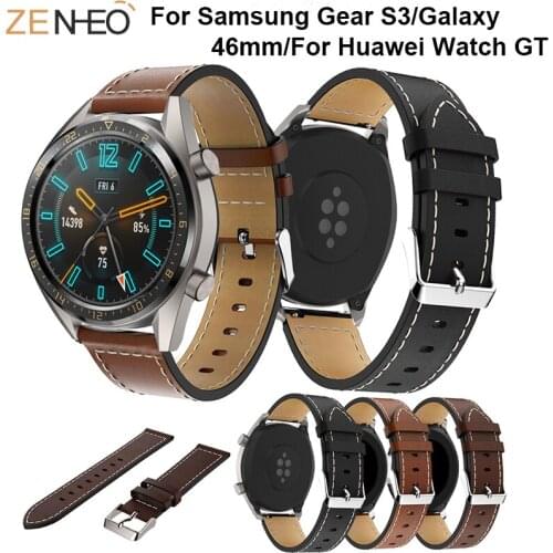 22mm Genuine Leather Watch band For Huawei Watch GT Replacement strap for Samsung Gear S3 Frontier Classic wristband Bracelet