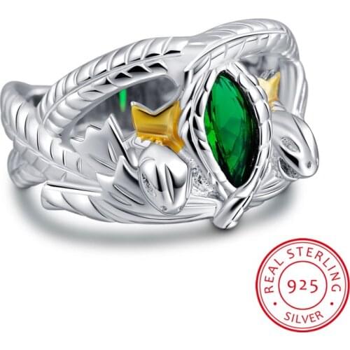 Luxury Female Male Emerald Green Stone Ring 100% Real 925 Sterling Silver Engagement Ring Vintage Wedding Rings For Women Men
