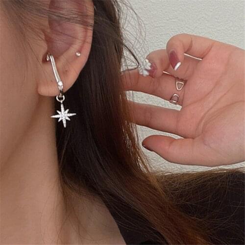 Real 925 Sterling Silver Crystal Star Clip Earrings For Women Girl Ear Cuff Fashion Wedding Party Jewelry Brincos Gift
