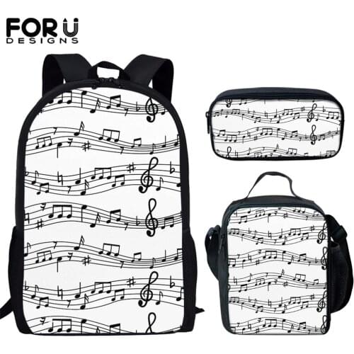 FORUDESIGNS Student School Bags Music Notes Pattern Design Bookbag Outdoor Daypack For Boys Girls Teens Casual Backpacks