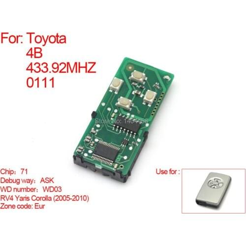 Auto smart card board 4 buttons 433.90MHZ number : ASK-71-271451-0111-Eur For Toyota
