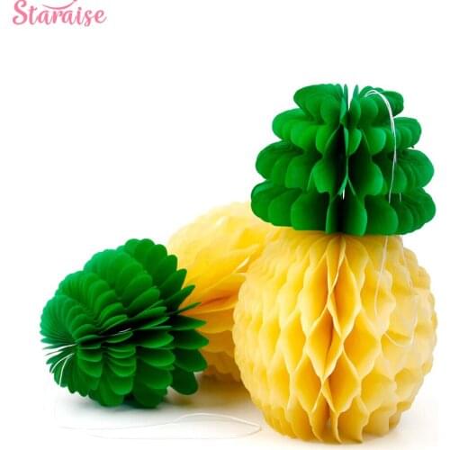 Staraise 5pcs Pineapple Tissue Paper Honeycomb Table Luau Hawaiian Party Hanging Decoration Birthday Party Favors Event Supplies