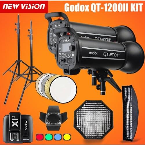 Godox QT1200II 1200WS GN76 1/8000s HSS Studio Flash Strobe Lighting Kit & X1T Transmitter + Grid Softbox + Barn Door+Light Stand