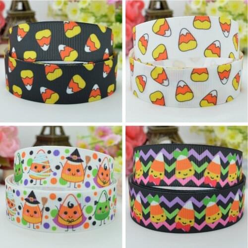 SUPWRF 16 22mm 1" 1.5" 50 75mm Halloween Corn candy Printed grosgrain ribbon hair bow DIY hair accessories decoration 50Y B0929
