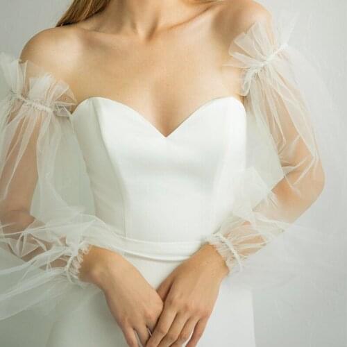 Wedding Tulle Puff Sleeves Handmade Wedding Boleros Simple Perspective Long Sleeves for Bridal Elegant Temperament Accessories