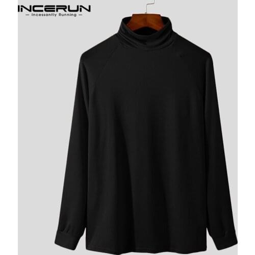 INCERUN Tops 2021 New Autumn Winter T-Shirts Solid Comfortable Mens Turtle Neck T-Shirts Thermal Sweater Pullover Tees S-5XL