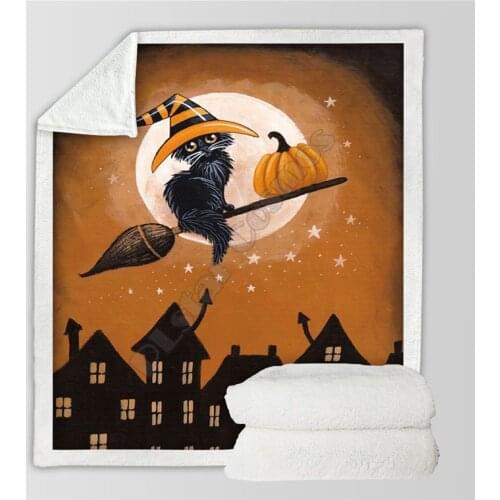 Horror Cat Halloween Fleece Blanket 3D full printed Wearable Blanket Adults For Kids Warm Sherpa Blanket 01