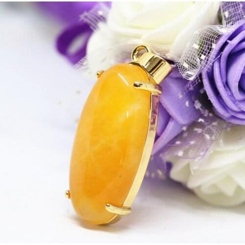 Fashion women drop pendant yellow jades stone chalcedony oval shape fit for diy chain necklace jewelry making 15*30mm B1851